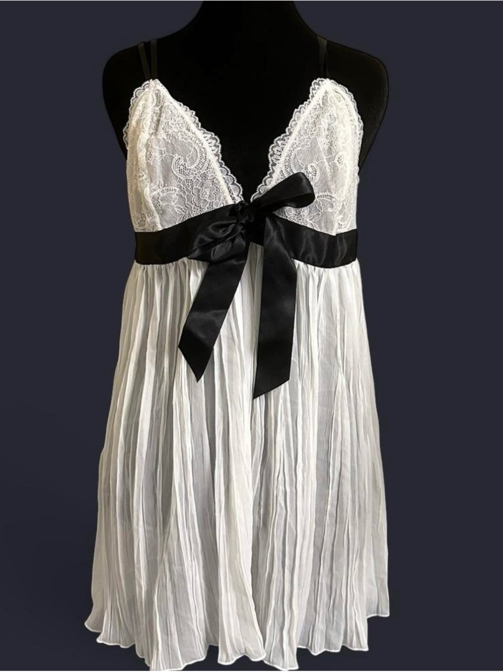 Victoria's Secret White Lace Babydoll with Black Satin Bow